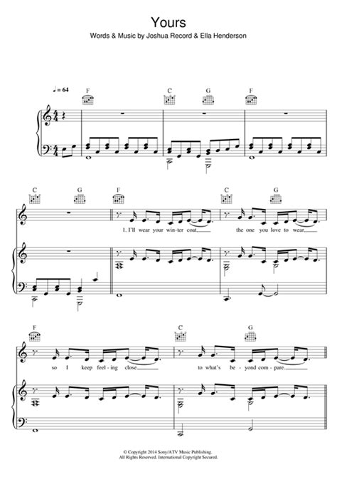 Partition Piano Yours De Ella Henderson Piano Voix Guitare Mélodie