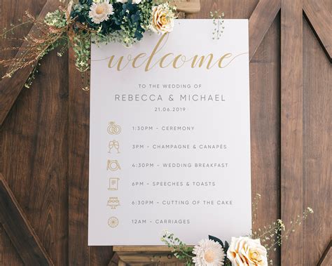 Wedding Welcome Sign And Order Of The Day Timeline Custom