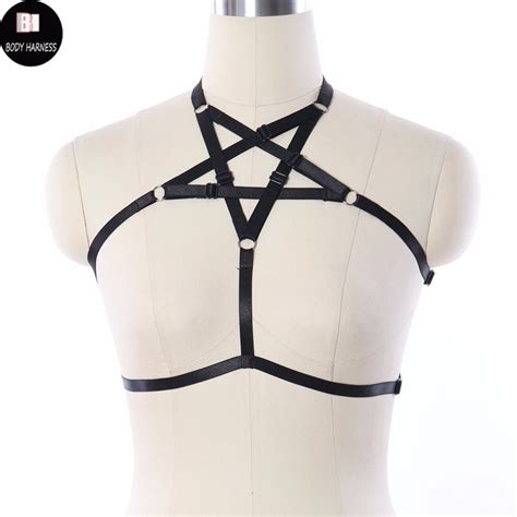 Women Sexy Lingerie Pole Dance Pentagram Body Harness Black Crop Top