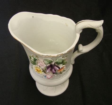 Vintage Handpainted Lefton China Raised Floral Gold Creamer Pitcher