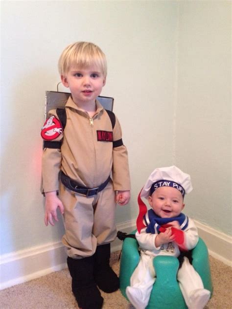 Ghostbusters And Stay Puft Marshmallow Man Halloween Costume Brothers