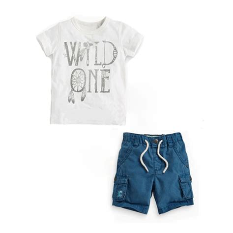 New Boys Summer Clothing Sets White T Shirt Blue Shorts 2pcs Clothes