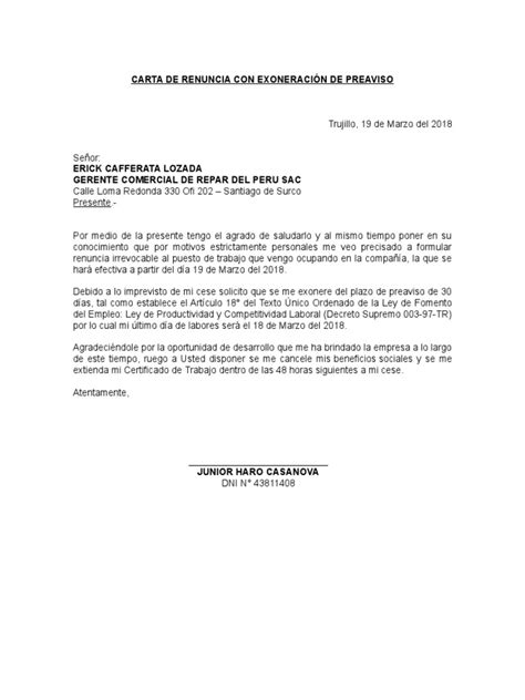 Ejemplo Carta De Renuncia Laboral Republica Dominicana Modelo De