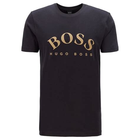 Hugo Boss Tee 1 Curved Logo T Shirt Black 50413795 From Club Jj Uk