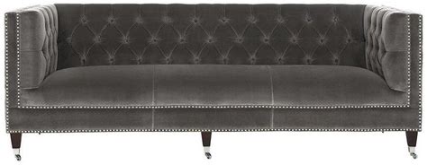Gray Velvet Sofa With Nailheads Cabinets Matttroy