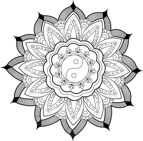 Yin And Yang Mandala With Leaves Mandalas Coloriages Difficiles Pour
