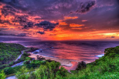 Oahu Hi Waimea Bay Radiant Sunset Haleiwa North Shore Big
