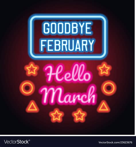 Goodbye February Hello March Spring Text Sign Vector Image