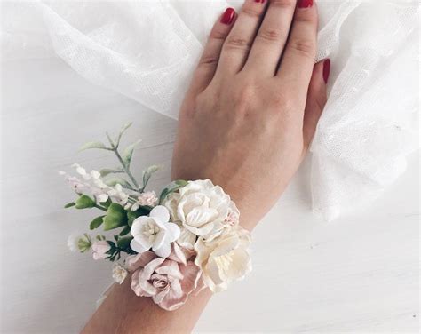 Blush Pink Flower Wrist Corsage Rose Quartz Bridal Bracelet Etsy