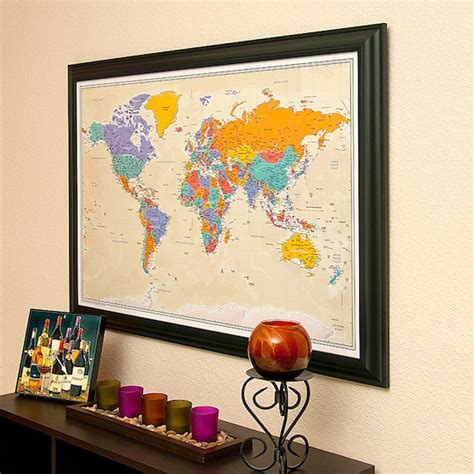 Personalized World Travel Map With Pins Tan By Pushpintravelmaps
