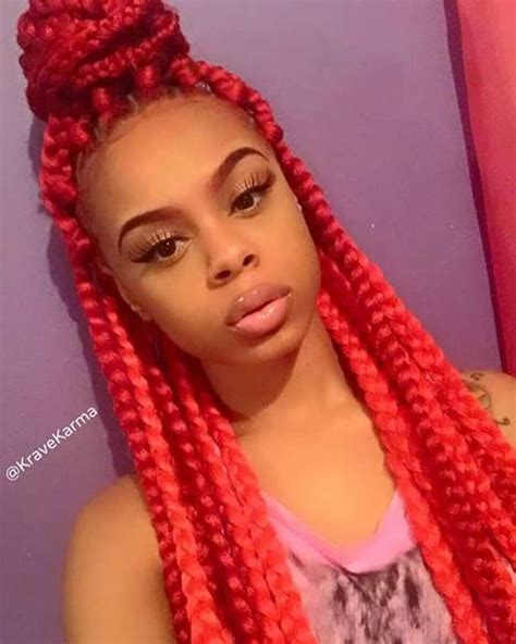 These braids are suitable for updos, buns, ponytails and dark red simple braided hairstyles. 45 Photos of Rockin' Red Box Braids