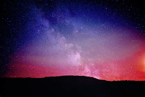 Silhouette Of Mountain Starry Sky Stars Night Hd Wallpaper