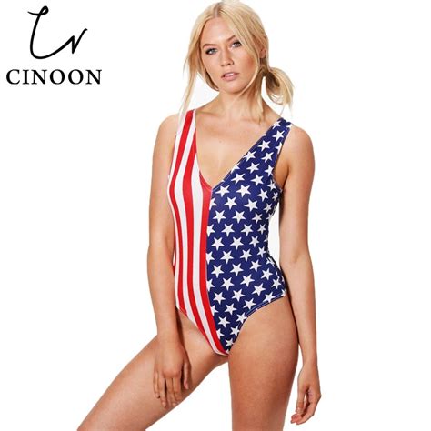 2018 hot new womens one piece swimsuit american flag pattern beachwear swimwear push up monokini