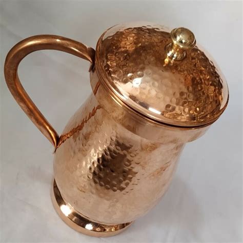 Indian Hammered Handmade Pure Copper Jug With Lid Drinking Water