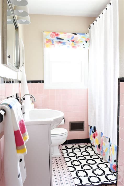 Pink And Black Vintage Tiled Bathroom Makeover On A Budget Pink