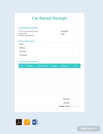 11 Car Rental Receipt In Docs Sheets Excel Word Numbers