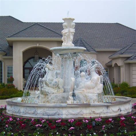 Custom Made Outdoor Tiered White Marble Water Fountain With Horse And