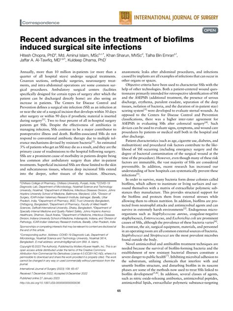 Pdf Recent Advances In The Treatment Of Biofilms Induced Surgical