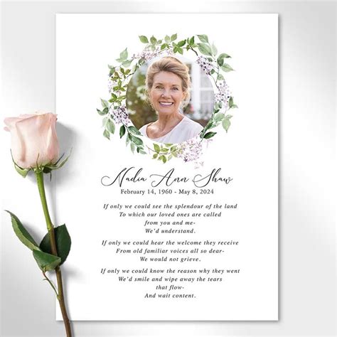 Funeral Memorial Keepsake Photo Card For Guests At A Celebration Of Life