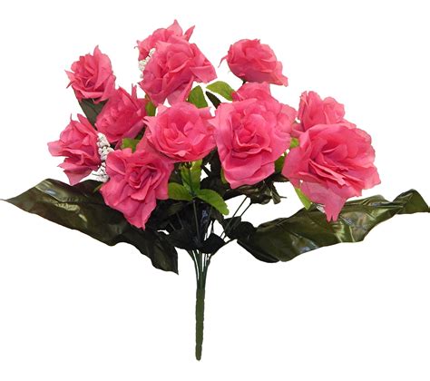 Fuchsia Pink Rose 21in Artificial Polysilk Flower Fake Three Large