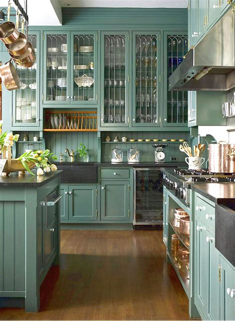 Fabric backed open kitchen cabinets. Green Kitchen Cabinets in Appealing Design for Modern Kitchen Interior - Amaza Design