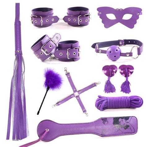 High Grade Leather 10pc Bondage Set Restraints Toys Bdsm Purple Leather Cytherea Toy Shop