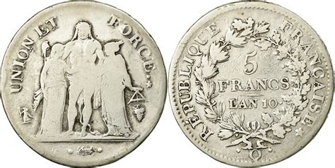 France 5 Francs An 10 Q Coin Union Et Force Perpignan Silver Vf20