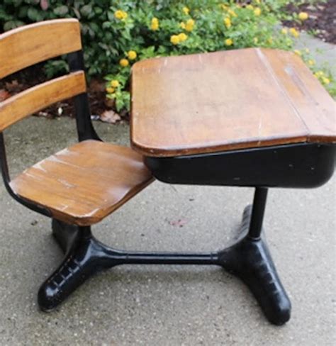 Vintage School Desk With Attached Chair Ebth