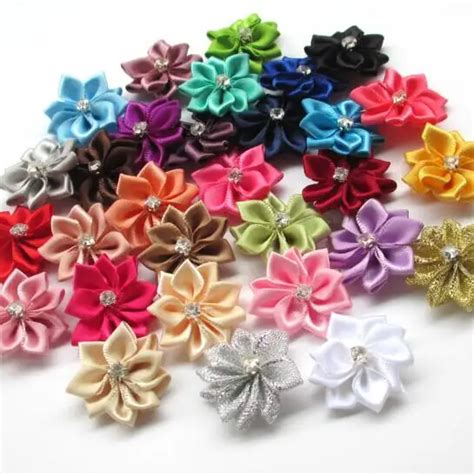 40pcs satin ribbon flowers bows rose wedding appliques crafts decoration in artificial and dried