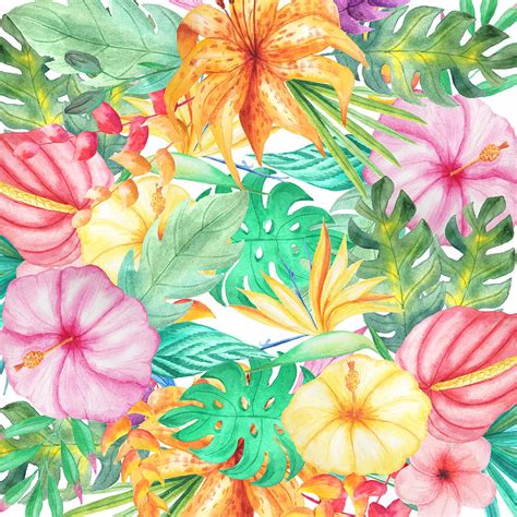 Tropical Flower Pattern Digital Art By Dushi Designs