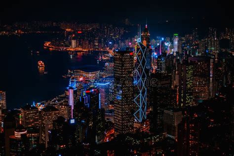 Hong Kong Victoria Peak Overlooking Victoria Harbour At Night Editorial