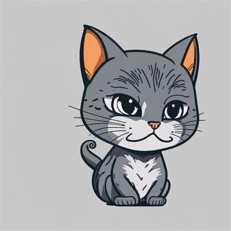 Premium Vector Cute Grey Cat Cartoon Vector Illustration White Background