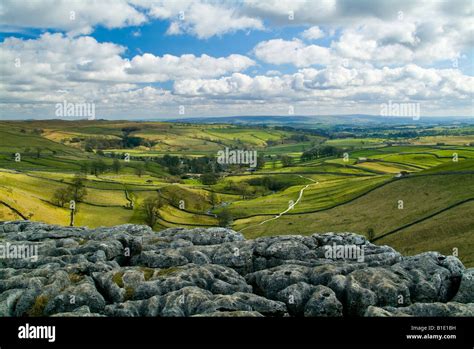 Malham Village As Seen From The Top Of Malham Cove North Yorkshire