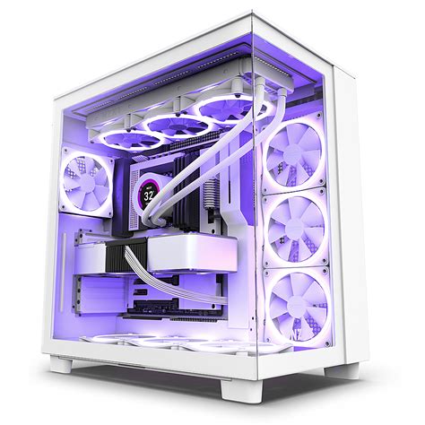 NZXT H9 Flow ATX Mid Tower Case With Dual Chamber White CM H91FW 01