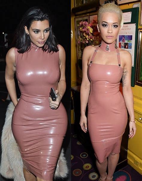 Kim Kardashian Rita Ora Attend Same Party In Nearly Identical Pink Latex Dresses