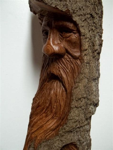 Woodspirit Hand Carved In Cottonwood Bark By Woodcarvingbymike Wood