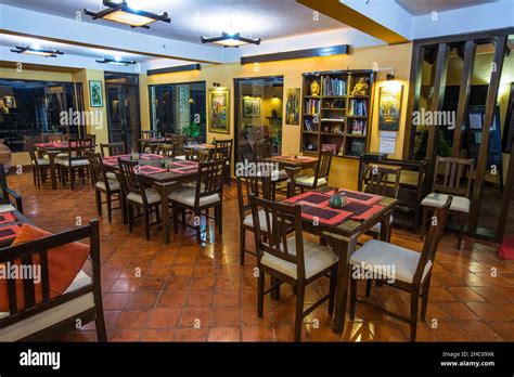 The Dining Room At Night At The Chhahari Retreat A Boutique Lodge In Kathmandu Nepal Stock