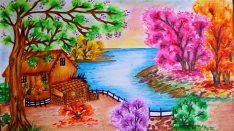 How To Draw Nature Landscape Scenery Step By Step Very Easy Youtube