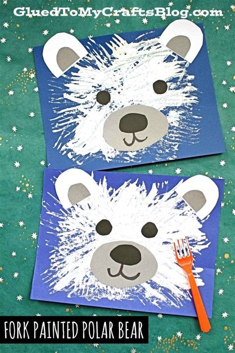 Fork Painted Polar Bear Kid Craft Glued To My Crafts Bear Crafts