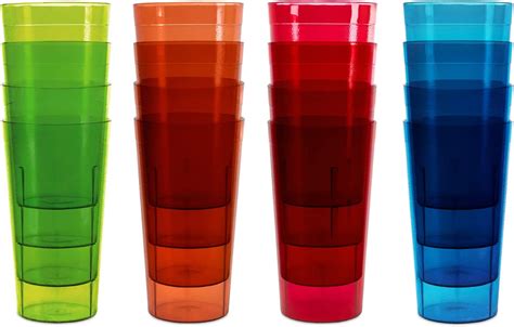Kryllic Plastic Tumblers Set Of 16 Color Plastic Drinking Glasses 20 Oz Assorted