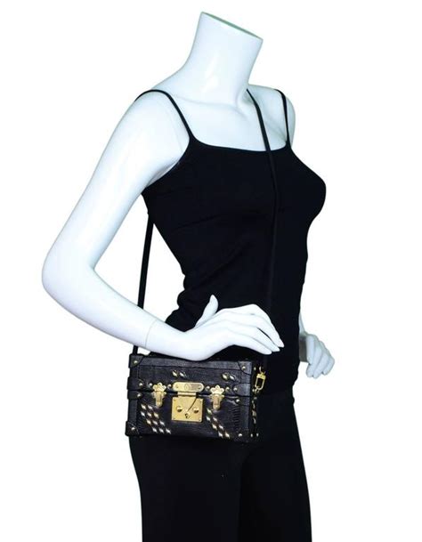 Louis Vuitton Black Lizard Studded Petite Malle Crossbody Bag With Box
