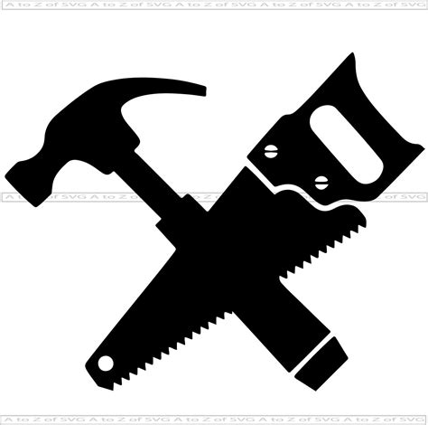 hammer and saw crossed tools detailed silhouette outline svg etsy