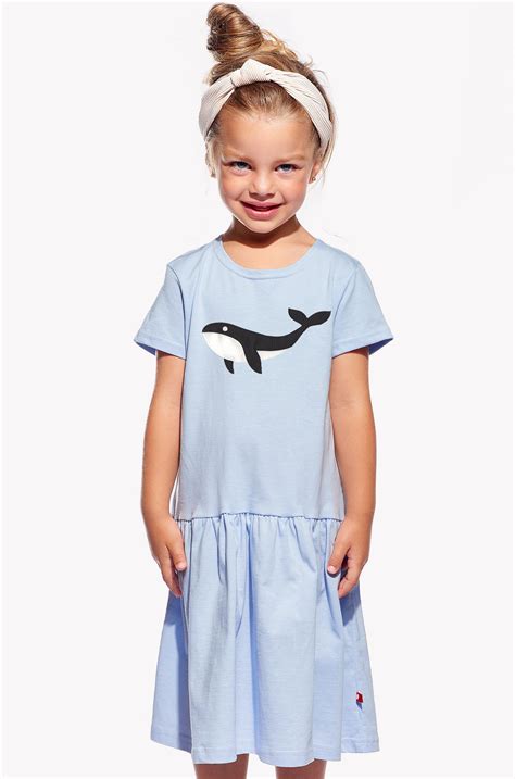 Girl Dress Short Sleeve Light Blue Whale Zita Pískacie