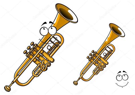 Personaje De Dibujos Animados De Trompeta De Latón Brillante — Vector