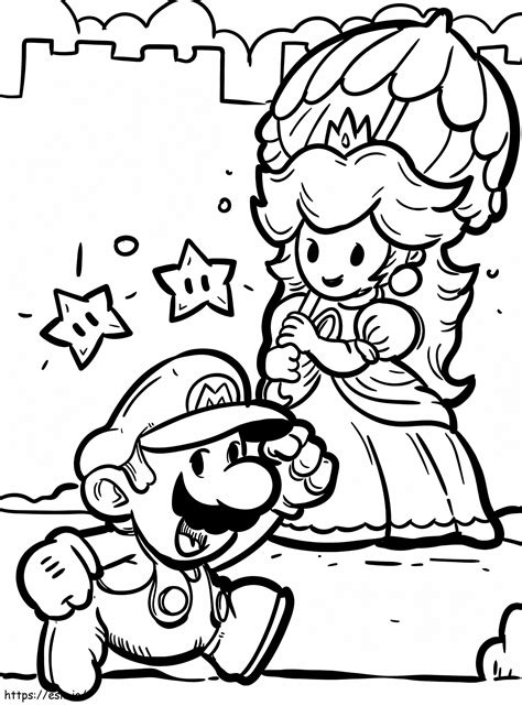 Peach And Super Mario Coloring Page
