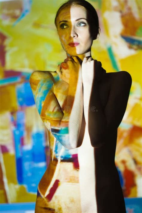 Fashion Art Studio Portrait Of Elegant Naked Lady With Shadow On Her Body Stock Photo Image Of