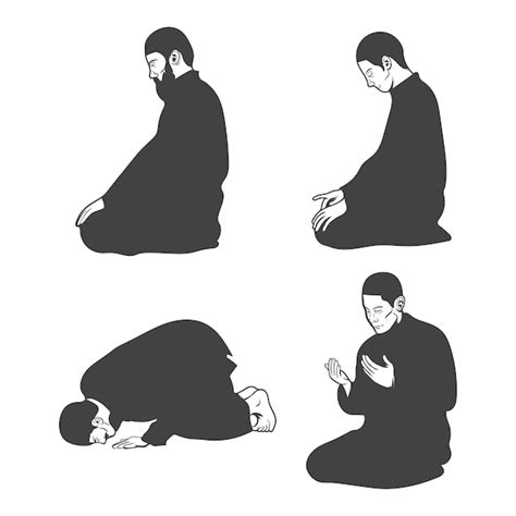 Premium Vector Muslim Man Pray While Sitting Silhouette Icon Set