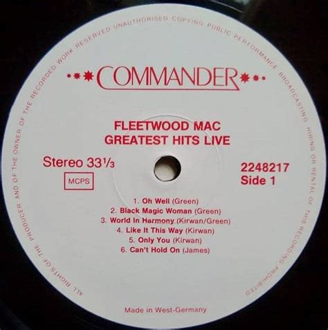 Fleetwood Mac Greatest Hits Live Vinyl Pussycat Records