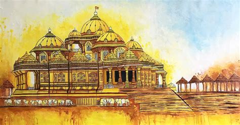 Indian Art Akshardham Painting Contemporary Art Baps Etsy Indian