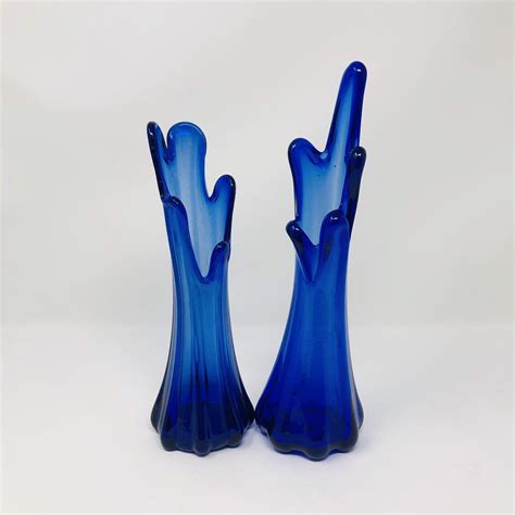 Vintage Cobalt Blue Swung Glass Vase Viking Glass Style Vase Etsy